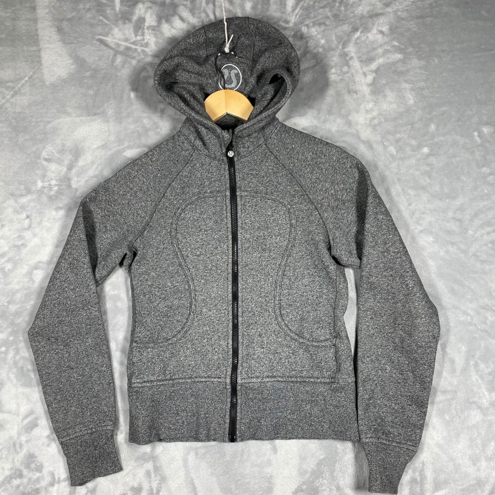 Lululemon Scuba Full Zip Hoodie Heathered Grey Slim Fit Athletic Jacket Size 6